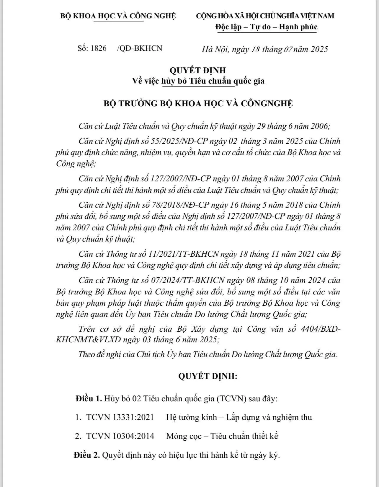 Ban hành Tiêu chuẩn quốc gia TCVN 10304:2025 – Móng cọc: Yêu cầu thiết kế và thi công
